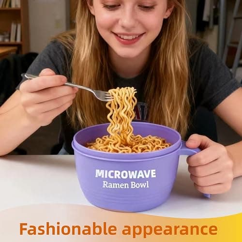 Layron Ramen Cooker Bowl - 45 oz Microwaveable Noodle Bowl Ramen in few Minutes- BPA Free and Dishwasher Safe Set with Chopsticks Perfect for Dorm, Small Kitchen, or Officee (purple) thumbnail 2