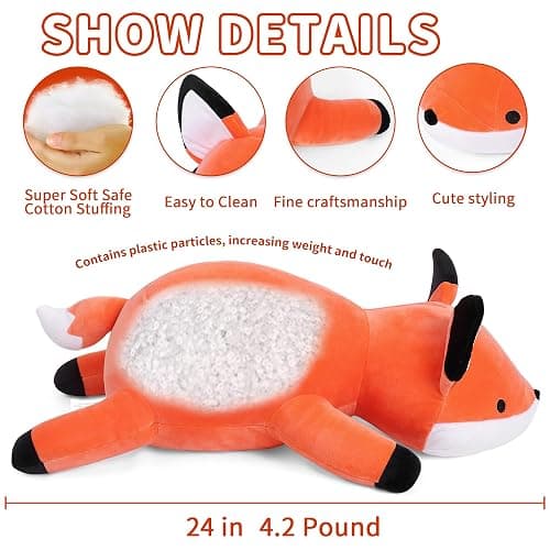 WeBingo Weighted Stuffed Animals, 24" Weighted Fox Plush Toy 4.2 Lb Soft Pillow Cute Giant Plushie Gifts for Kids & Adults(Fox) thumbnail 3