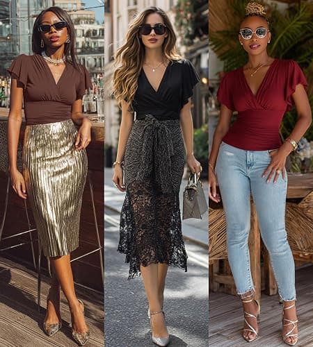 GRACE KARIN Womens Tops Dressy Casual Ruffle Sleeve Wrap Blouses | V Neck, Ruched Waist, Trendy Work Shirts, 2026 Summer Business Clothes thumbnail 5