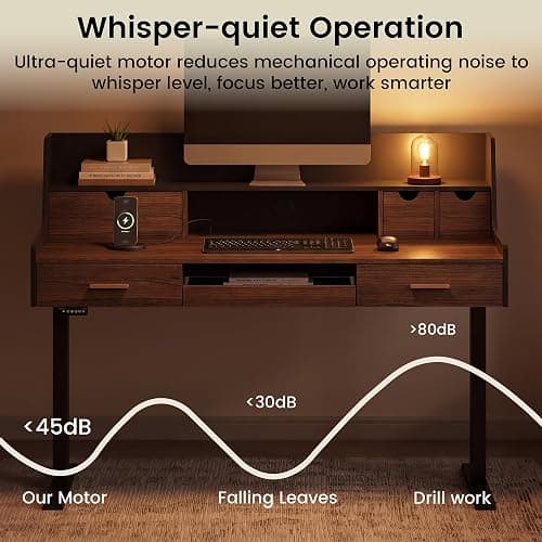 ModernMate 55" Electric Standing Desk with 5 Drawers and Monitor Riser | Height Adjustable Desk with Storage, Ergonomic Sit Stand Desk with AC/USB Outlets, Home Office Stand Up Desk, Black Walnut thumbnail 8