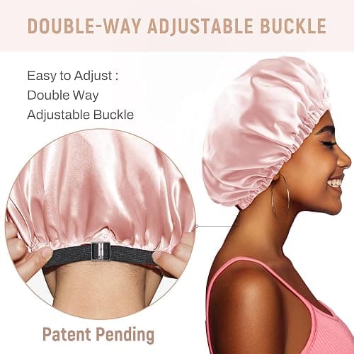 BONNET QUEEN Silk Bonnet for Sleeping Satin Bonnet Double Layer Hair Bonnet Reversible Adjustable Bonnet Sleep Cap for Women Curly Hair(4 Items Gift Pack, Jade + Rose Gold) thumbnail 3
