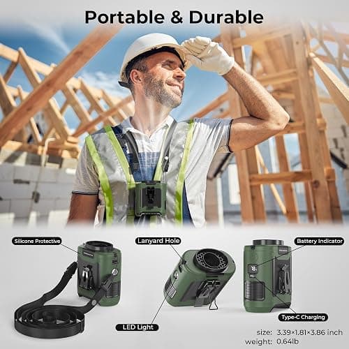 10000mAh Portable Waist Clip Fan, 40H Cooling Personal Wearable Fan, 5 Speeds 16000RPM Strong Belt Fan, Rechargeable Hands-free Neck Fan With Flashlight for Outdoor Jobsite Camping Traveling thumbnail 7