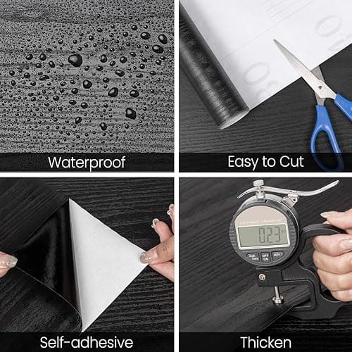 Abyssaly Black Wood Peel and Stick Wallpaper Decorative Self-Adhesive Contact Paper Film for Furniture Real Wood Contact Paper for Cabinets and Drawers Easy to Clean17.71" X 78.7" thumbnail 3