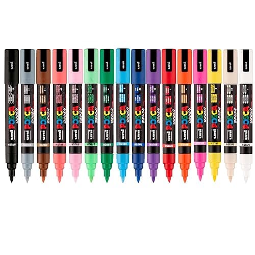 POSCA PC-5BR Water-Based Paint Markers, Reversible Brush Tip (1.0-4.0mm), Assorted Colors, 16 pack thumbnail 3