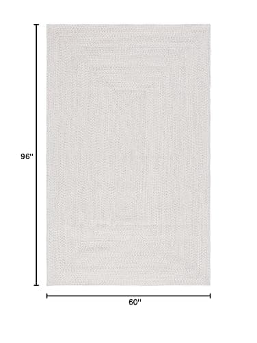 SAFAVIEH Washable Rug Outdoor Braided Collection - 5' x 8', Ivory & Light Grey, Handmade & Reversible, Non-Shedding & Easy to Clean, Ideal for Patio, Backyard, Mudroom (BRA201A) thumbnail 2