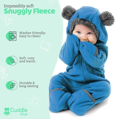Cuddle Club Fleece Baby Bunting Bodysuit with Hood, Convertible Mittens & Booties, Car Seat Friendly, Soft & Warm, Easy Zip thumbnail 2