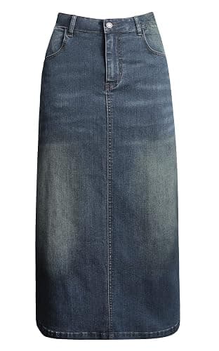 Long Denim Skirt for Women Casual A-Line Denim Maxi Skirt Stretch High Waisted Jean Skirt with Pocket Blue - Image 1