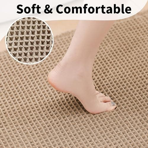 GRLYUH Waffle Bath Mat - Boho Bathroom Rugs Non Slip Washable, Super Absorbent & Quick Dry, Small Bath Mats Farmhouse Bathroom Decor, 18'' x 30'', Khaki thumbnail 3