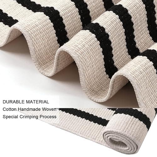 LEEVAN Black and White Striped Outdoor Rug Runner 2x4.3 Layering Doormat Farmhouse Front Porch Rug Cotton Woven Washable Throw Carpet for Hallway/Front Steps/Bathroom/Kitchen/Home Entrance thumbnail 4