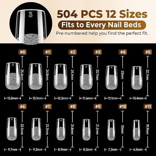 UNA GELLA Square Fake Nails, 504pcs Gel Nail Tips Clear Press on Nails Pre-shape for Full Cover Square Nails French False Nails For Nail Extension Nail Art Home DIY 12 Sizes False Gelly Tips thumbnail 8