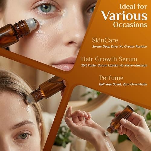 PrettyCare 12-Pack Roller Ball Applicator- Amber Glass Roller Bottles for Essential Oil with Stainless Steel Roller Ball - 10 ml Refillable Leak-proof Empty Roll on Bottles with Caps for Perfume thumbnail 8