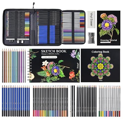 PRINA 81 Drawing Set Sketching Kit, Pro Sketch Pencils Art Supplies with Rainbow, Colored, Graphite, Watercolor, Metallic, Charcoal Pencil, Sketchbook, Coloring Book, Gift Case for Artists Adults Kids thumbnail 3