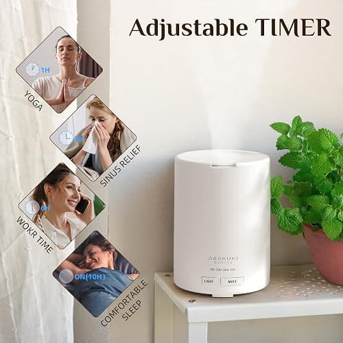 ASAKUKI Essential Oil Diffuser, 5-in-1 Quiet Humidifier, Home Fragrance Aroma Diffuser with 7 LED Color Changing Light and Auto-Off Switch (Pure White) thumbnail 6