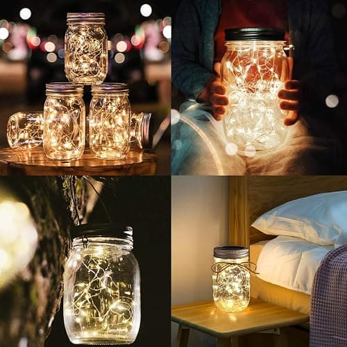 Urvoix Solar Mason Jar Lights - 8 Pack 30 LED Solar Fairy Lights Outdoor, Waterproof Mason Jar Lids Lights Solar Powered String Lights with Hangers(NO Jars) for Garden Patio Lantern Decor thumbnail 4