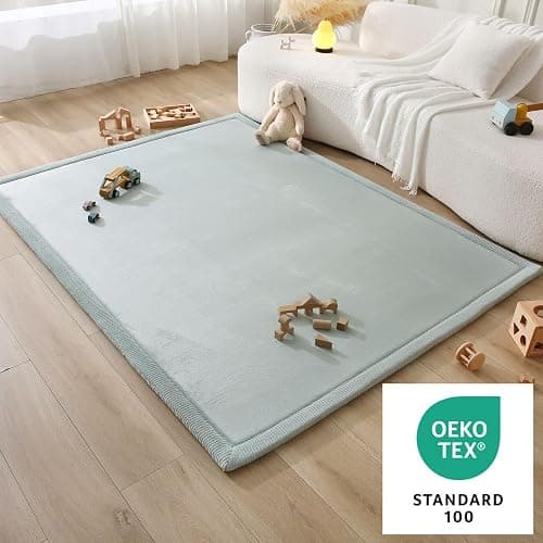 Stylish Coral Velvet Baby Play Mat for Floor 60" x 80" Green – Soft 1" Thick High-Density Memory Foam Nursery Rug,Kids Rug with Non-Slip Backing for Crawling & Playing, Playroom Rug, Kids Carpet thumbnail 8
