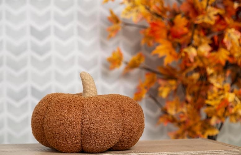 Pearhead Rust Sherpa Pumpkin, Plush Stuffed Halloween Home Decorations, Modern Fall Home Decor, Rust | Burlap Stem, Halloween or Thanksgiving Decor, Plush and Soft Autumn Accent - Mantels, Shelves and Cozy Fall Home Styling thumbnail 2