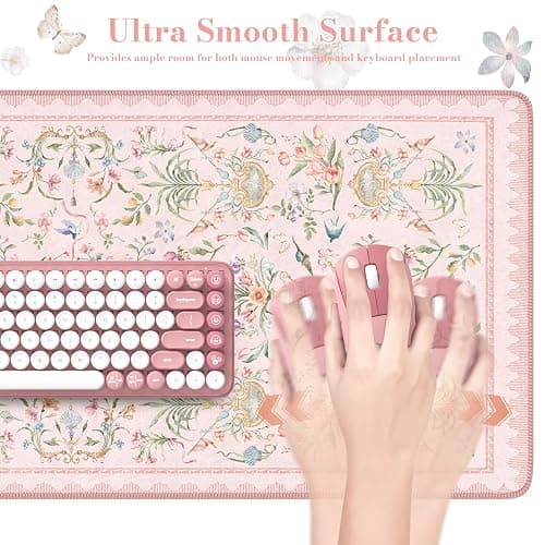 HAOCOO French Floral Desk Mat, Pink Desk Cover Mat, 35.4" x 15.7" Cute Long Mouse Pad, Aesthetic Flower Desktop Mat Accessories, Waterproof Teacher Desk Mat for Work, Study thumbnail 3