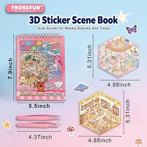 20 Sets DIY 3D Sticker Scene, Sticker Therapy Scenes Collection Book for Adults Stress Relief Pass The Time, Make Your Own House Miniature Cute Cartoon Animal Isometric Scene Funny Stickers for Kids thumbnail 2