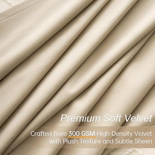Topfinel Beige Velvet Curtains 84 Inches Long for Bedroom Living Room Neutural Elegant Soft Velvet Modern Boho Blackout Thermal Back Tab Curtain Drapes Home Decor Set of 2,84 inch Length thumbnail 3