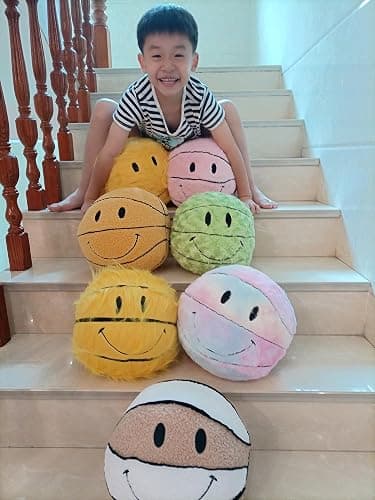 bLwhzfi 11.8 inch Simple Like-Smile Face Basketball Like-Smile Face Pillow Plush Throw Pillow Gift Home Funny Expression Children's Room Decoration (Cashmere - White Coffee)…… thumbnail 6