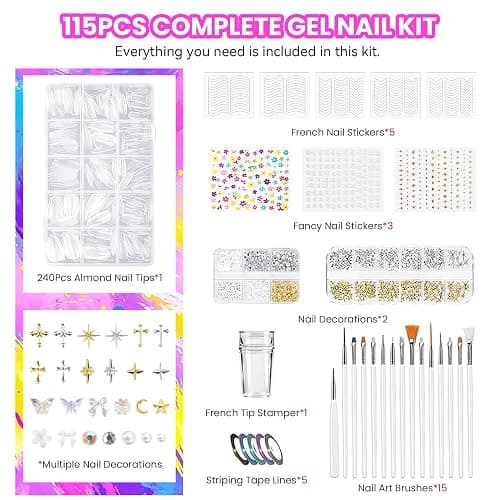 VANREESA 115Pcs Gel Nail Polish Kit with U V Light Nail Drill Almond Nail Tips -40 All Seasons Colors Gel Polish Set with 5Pcs Base Top Coat Gel Nail Kit for Beginners with Everything Gifts for Women thumbnail 9