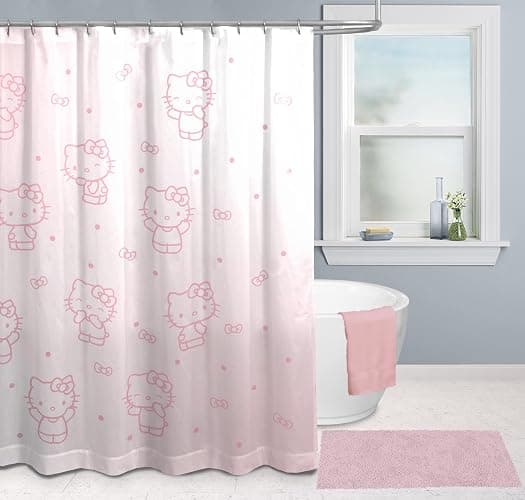 Jay Franco Shower Curtains Sanrio Hello Kitty Shower Curtain - Pink Ombre Stars Kawaii Bathroom Décor - 70 x 72 Inch Washable Fabric Curtain thumbnail 6