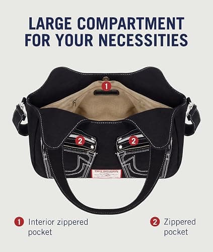True Religion Women's Satchel Bag, Crossbody Purse Handbag with Horseshoe Logo Stitching thumbnail 8
