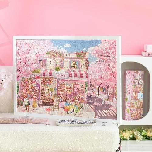 MOMIBOOK 1000 Piece Puzzle for Adults Jigsaw Puzzles of Streets Full of Cherry Blossoms, Painting Image Flower Street Difficult Challenging Hard Impossible Puzzle Unique Christmas Birthday Gifts thumbnail 2