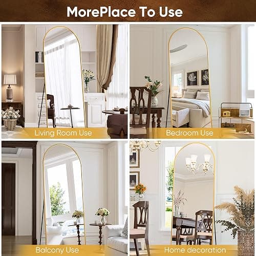 Antok Full Length Mirror, 71"x28" Floor Mirror, Arched Floor Standing Freestanding Arch Full Body Mirrors with Stand for Bedroom, Hanging Mounted for Living Room Cloakroom,Gold thumbnail 7