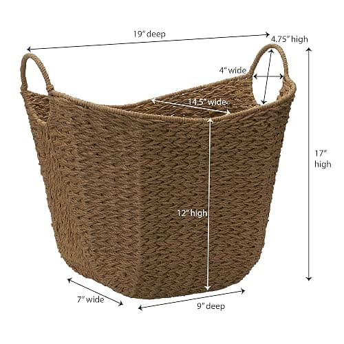 Household Essentials Natural Paper Rope Basket with Handles, Natural Woven Woven Storage Basket, Great for Decoration or Organization thumbnail 3