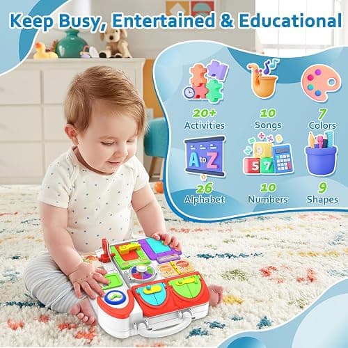 Toddler Toys for 1-2 Year Old Boy, Musical Montessori Busy Board, Early Educational Toy for Toddlers 1-3, Motor Skills Developmental Toy for 12-18 Month Age, Birthday Gift for 1+ Year Old Boy Girl thumbnail 2