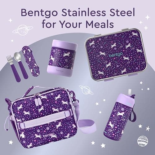 Bentgo Kids Stainless Steel Prints Leak-Resistant Lunch Box - 3-Compartments with Bonus Silicone Container, Durable, Eco-Friendly, Dishwasher Safe, BPA-Free, Ideal for School, Ages 3+ (Unicorn) thumbnail 8