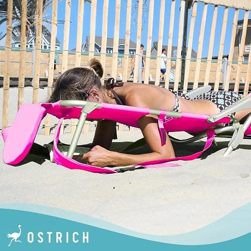 Ostrich Reclining Lounge Chair, Deluxe 3 in 1 Folding Outdoor Beach Lounger, Pink - Compact and Portable Recliner for Pool Tanning, Lawn, Patio, and Yard thumbnail 4