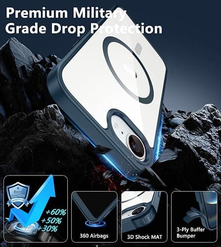 FNTCASE for iPhone 16e Case Clear: Magnetic Phone Cases with Screen Protector Drop Proof Compatible with Magsafe Slim Anti Yellowing Rugged Shockproof Protective Transparent Cell Cover (B-Blue) thumbnail 4