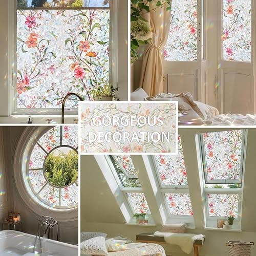 XhuangTech Flower Sunroof Film Floral Rainbow Effect Static Clings Window Privacy Film Sun Protection Stained Glass Decals for Car Moonroof and Home, 17.72 x 35.43 Inch (F815, 17.72 x 35.43 Inch) thumbnail 4