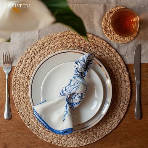 CY SISTERS Woven Placemats Round Placemats Set of 6, 13.5 Inch Wicker Placemat Circle Rattan Placemats Farmhouse Boho Braided Natural Water Hyacinth Place Mats for Indoor & Outdoor Table Decor thumbnail 8