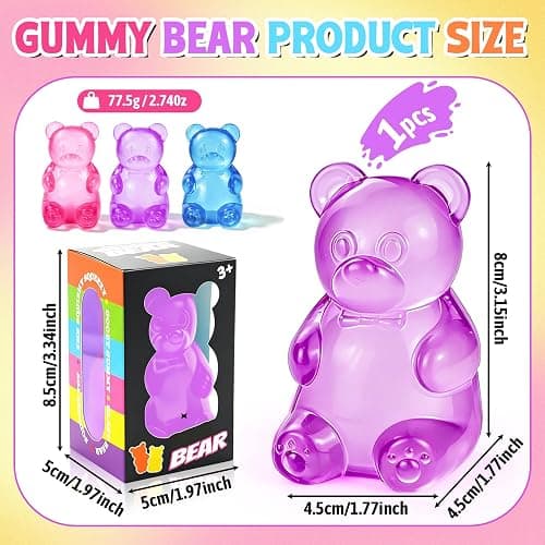 Gummy Bear Taba Squishies Fidget Toys, Stress Ball Relief, Sugar Squishies Gummy Bear Fidget Toys for Kids Adults, Slow Rising Sensory Stress Balls for Birthday Gifts Party Favors (Purple) thumbnail 3