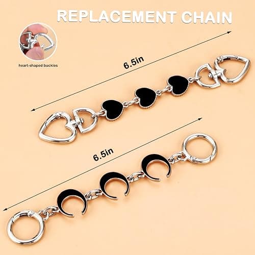 2Pcs Purse Extender Chain Silver Bag Extender Chain Heart Moon Purse Strap Extender Black Purse Strap Replacement Crossbody Purse Accessories for Women Bag Charms for Handbags Tote Bags Purse Making thumbnail 5