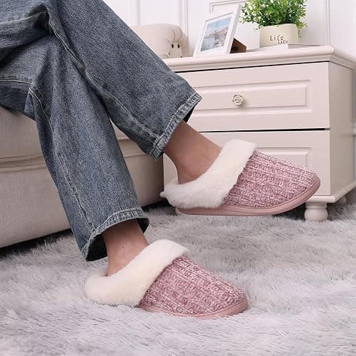 Evshine Warm Knit House Slippers for Women Comfy Wool-Like Lined Chenille Slippers with Memory Foam and Indoor Outdoor Soles thumbnail 4