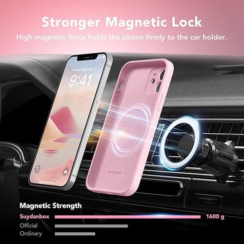 SuydanBox Magnetic for iPhone 12 Case, Compatible with MagSafe, [Full Camera Protection][Screen Protectors] Silicone Shockproof Protective Phone Case for iPhone 12 6.1", Chalk Pink thumbnail 3