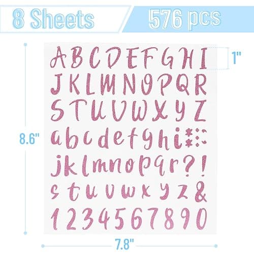 Mr. Pen- Glitter Letter Stickers, 1 Inch, 8 Sheets, 576 pcs, Pink, Self Adhesive Glitter Letters and Numbers, Vinyl Alphabet Stickers thumbnail 2