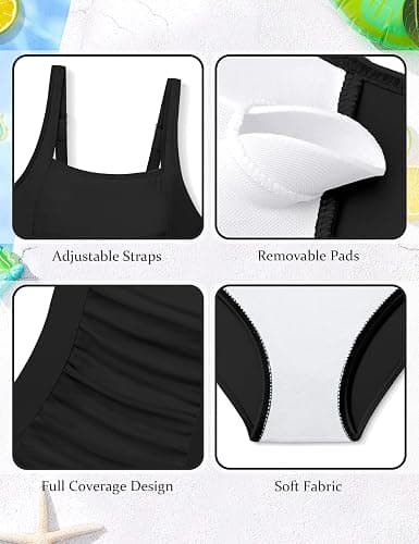 BAVEDER Girls Swimsuit One Piece Swimsuits Solid Ruched Bathing Suit for Girls Full Coverage Modest Padded Swimwear 9-16y thumbnail 6