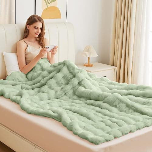 ORINOVA Sage Green Fluffy Comfy Blanket for Couch Living Room 50x60 Faux Fur Throw Blanket for Bed Soft Furry Cozy Best Housewarming Home Decor Gifts 860 GSM thumbnail 4