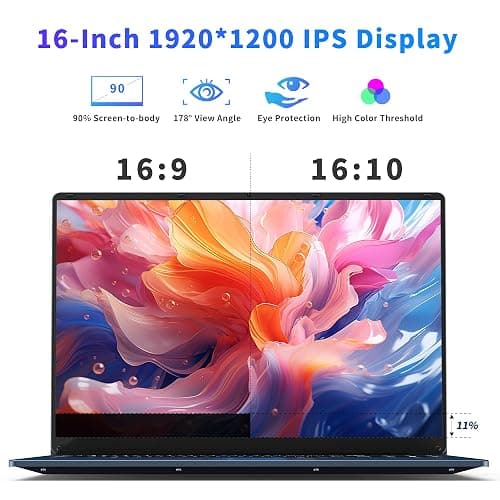 16 Inch Laptop Computer, Gaming Laptop 2025, 16GB RAM 1TB SSD, N150 Processor(Up to 3.6GHz), FHD 1920 * 1200, 180° Open, Backlit, BT4 WIFI5, Windows 11 Pro, 6000mAh/46.2Wh, Premium Navy thumbnail 4