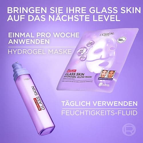L'Oréal Paris Glass Skin Hydrogel 4er Maskenbox, für aufgepolsterte & glowy Haut, feuchtigkeitsspendend & glättend, [mit Hyaluronsäure], Revitalift Filler, Vorteilsset, 100g thumbnail 8