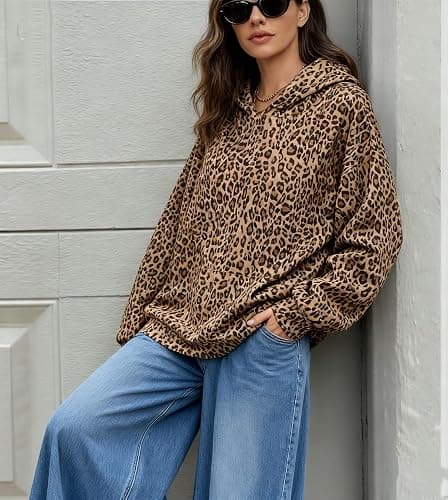 JTANIB Leopard Print Hoodie for Women Oversized Cheetah Print Hoodie 2000s Y2K Fleece Sweatshirt Pullover Long Sleeve Pocket thumbnail 5