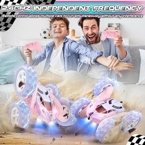 cosone Remote Control Car RC Cars for Kids Toys Rechargeable 360° Rotating 2.4Ghz RC Stunt Car for Kids Birthday Gift for 6 Years Old Girls Toys 6 7 8 9 10 Years Old Girl Gift Ideas (Pink&Purple) thumbnail 6