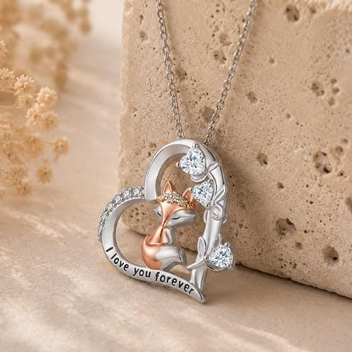 LOVASNOW Heart Animal Necklace 925 Sterling Silver Panda/Sheep/Duck/Koala/Pig Pendant Necklace with Colored Zircon Animal Jewelry Gift for Women Mom Her thumbnail 2