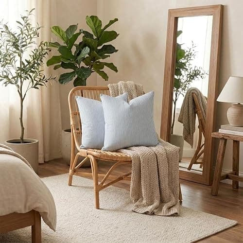 Outdoor Blue Striped Pillow Covers 20x20 Set of 2, Farmhouse Decorative 20 x 20 Pillow Covers, Light Blue and White Outdoor Accent Cushion Covers for Couch Sofa Bedroom Patio Coastal Room Decor thumbnail 3