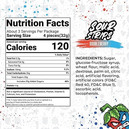 SOUR STRIPS Sour Strips Flavored Sour Candy Strips, Deliciously Sour Chewy Candy Belts, Vegetarian Candies, 2 Pack (Doubleberry (2 Pack)) thumbnail 2